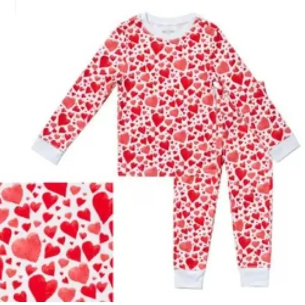 Hart + Land Heart Patterned Organic Pima Cotton Kids Pajama Set 3T